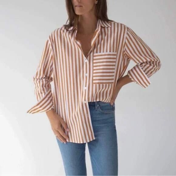 AYR top womens small the deep end button down shirt aperitif stripe oversized - Picture 10 of 10